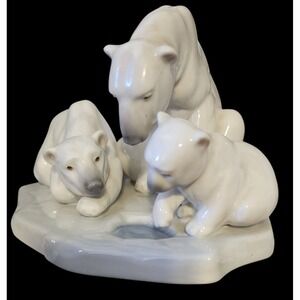 VTG Lladro Polar Bear Family Figurine Statue Handmade in Spain Mint Condition
